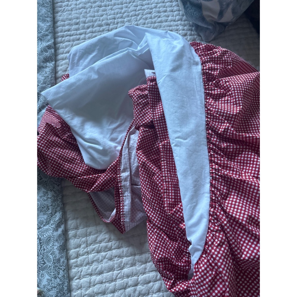 Ralph Lauren Red Gingham Bed Skirt Full Double Cotton Dust Ruffle Made in USA - Picture 4 of 5